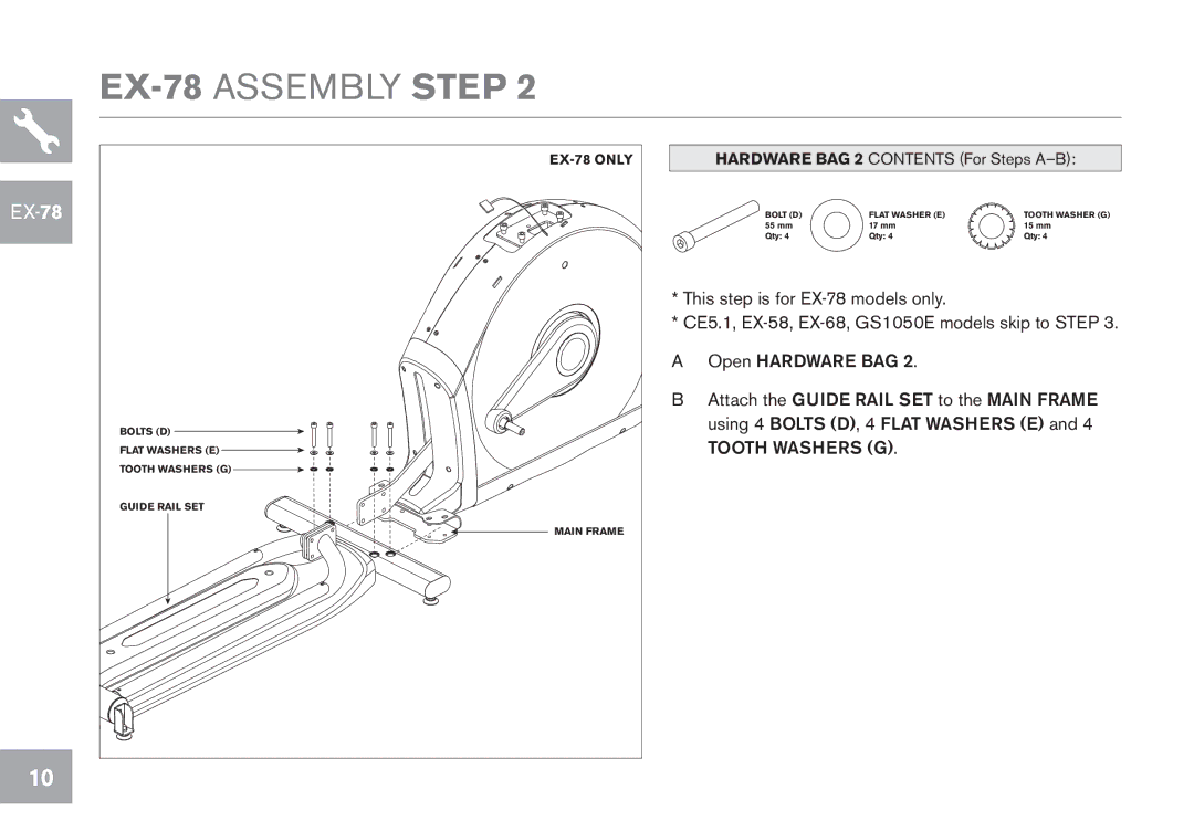 Horizon Fitness EX-68, GS1050E, CE5.1, EX-58 owner manual EX-78 Assembly Step 