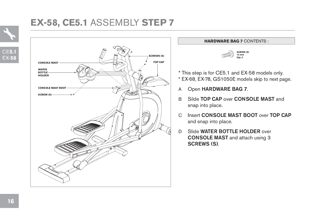 Horizon Fitness GS1050E, EX-68, EX-78 owner manual EX-58, CE5.1 Assembly Step 