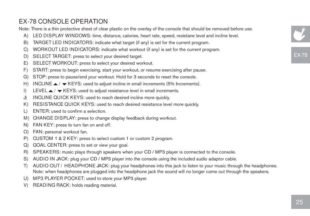 Horizon Fitness EX-68, GS1050E, CE5.1, EX-58 EX-78 Console Operation, Select target press to select your desired target 