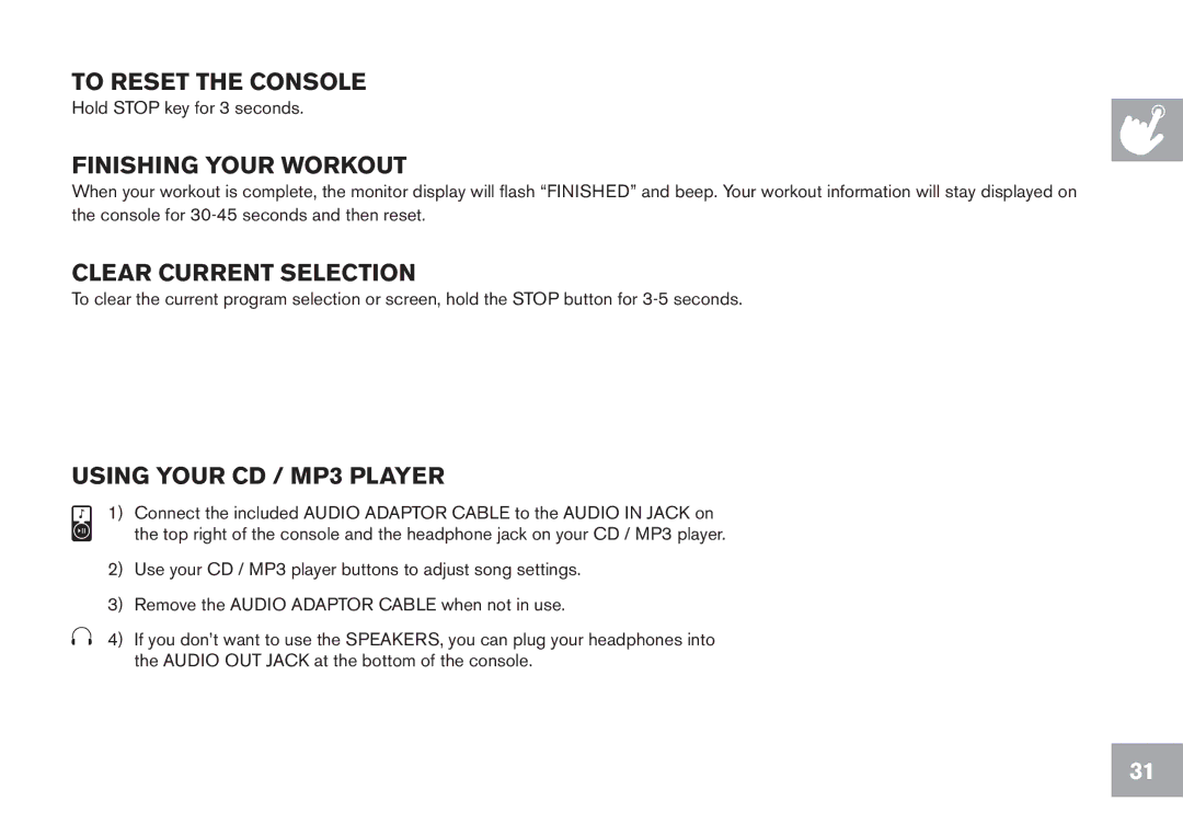 Horizon Fitness GS1050E, EX-68, EX-78, CE5.1, EX-58 owner manual To reset the console 