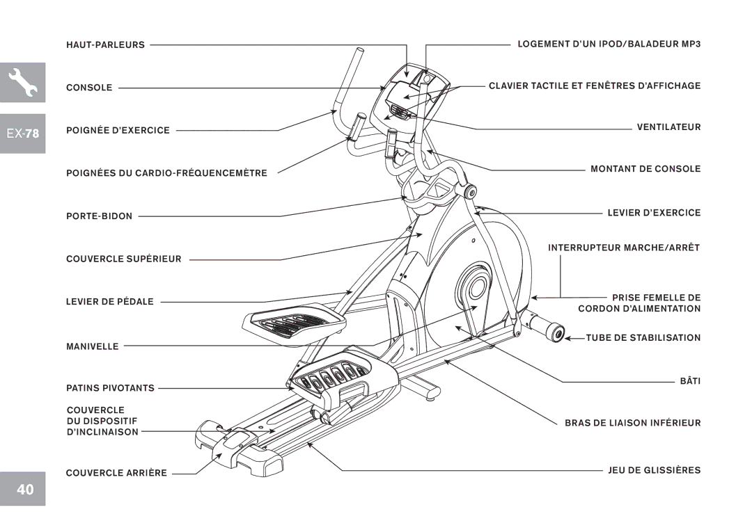 Horizon Fitness EX-68, GS1050E, EX-78, CE5.1, EX-58 owner manual Interrupteur MARCHE/ARRÊT 