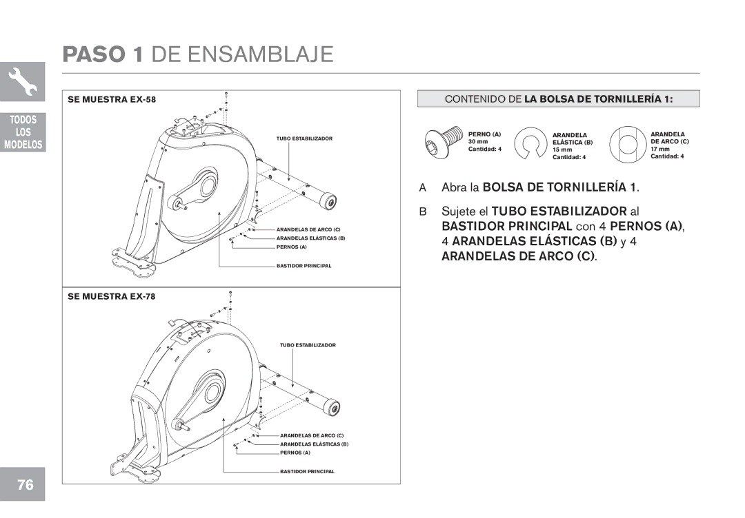 Horizon Fitness GS1050E, EX-68, EX-78, CE5.1 owner manual Paso 1 DE Ensamblaje, SE Muestra EX-58 