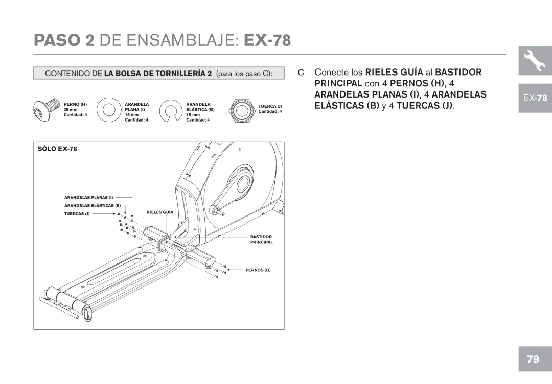 Horizon Fitness EX-58, EX-68, GS1050E, EX-78, CE5.1 owner manual Contenido DE LA Bolsa DE Tornillería 2 para los paso C 