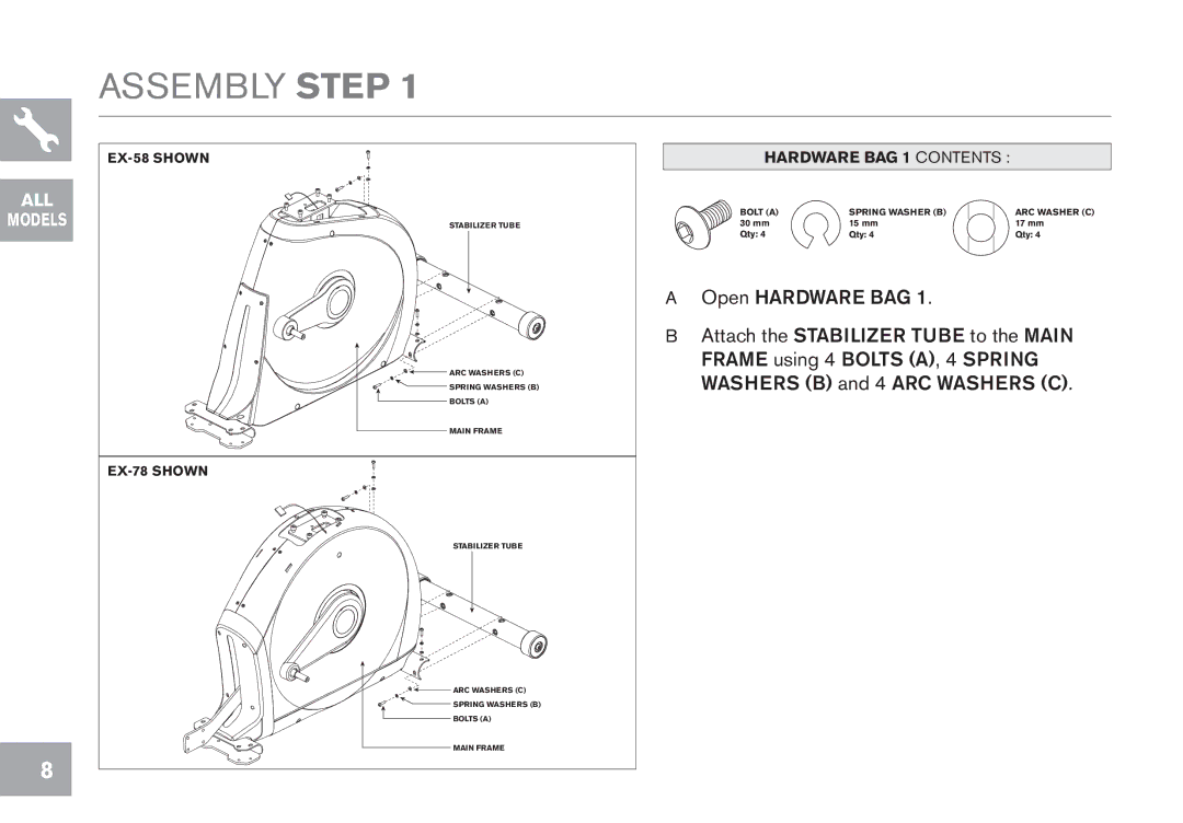 Horizon Fitness CE5.1, EX-68, GS1050E, EX-78, EX-58 owner manual Assembly Step 