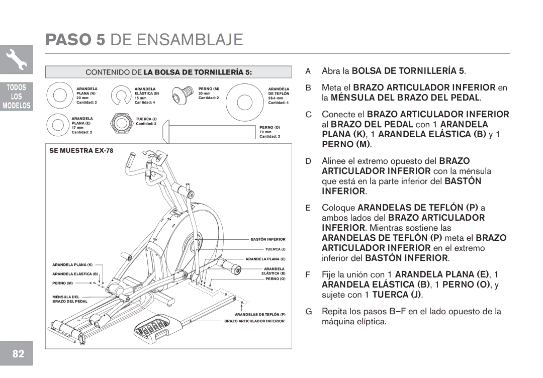 Horizon Fitness EX-78, EX-68, GS1050E, CE5.1, EX-58 owner manual Paso 5 DE Ensamblaje 