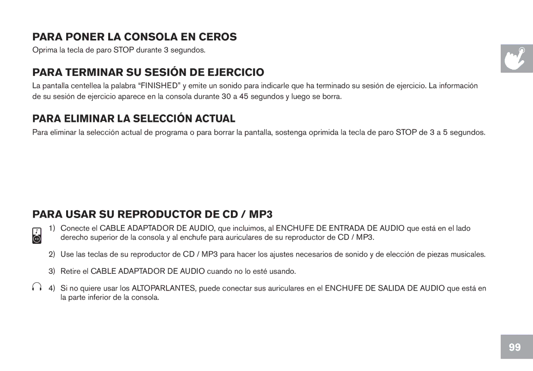 Horizon Fitness EX-58, EX-68, GS1050E, EX-78, CE5.1 Para Poner LA Consola EN Ceros, Para Terminar SU Sesión DE Ejercicio 