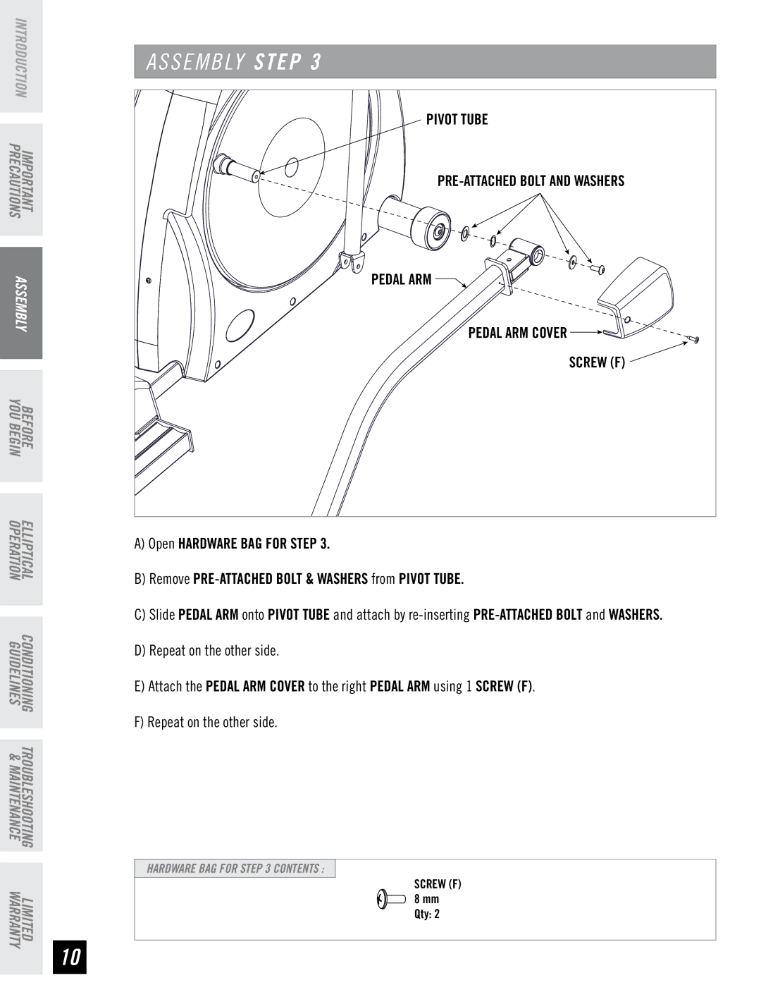 Horizon Fitness EX-76 manual Pivot Tube 