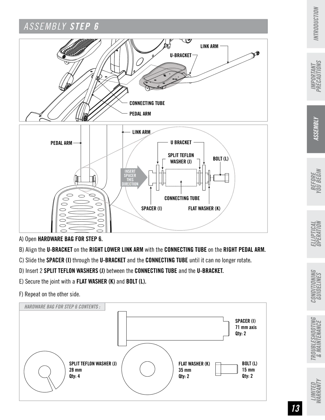 Horizon Fitness EX-76 manual Open Hardware BAG for Step 