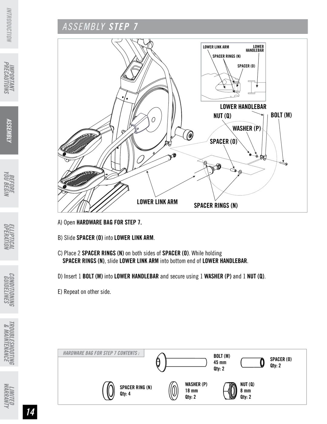 Horizon Fitness EX-76 manual Lower Handlebar 