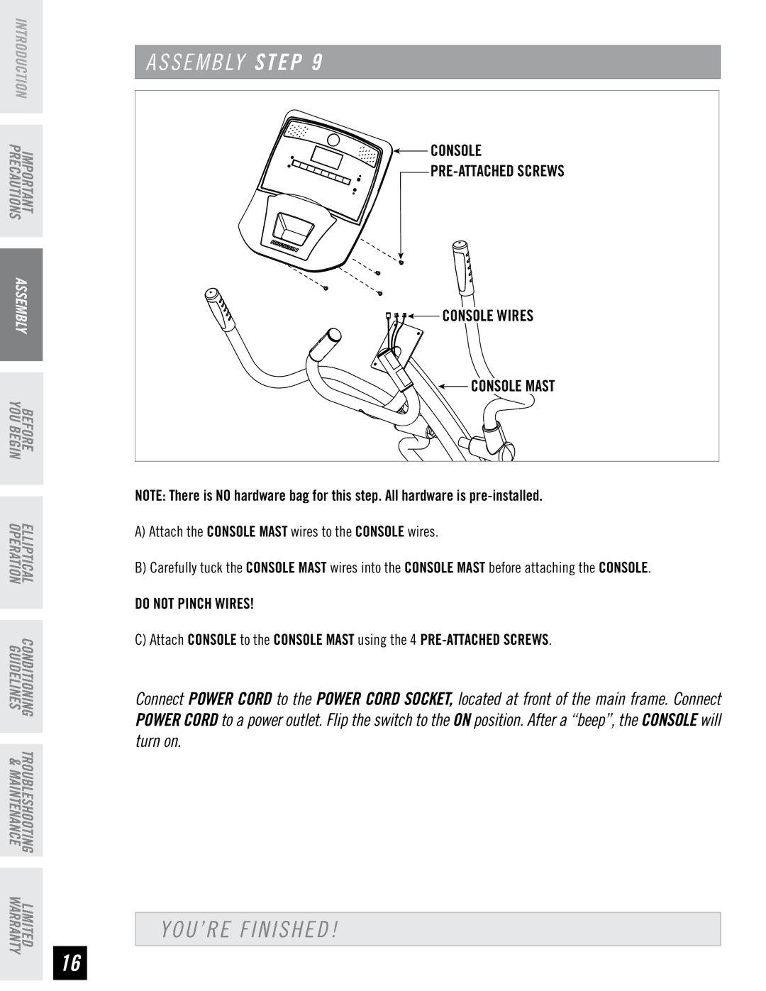 Horizon Fitness EX-76 manual YOU’RE Finished, Cons OLE Mast 