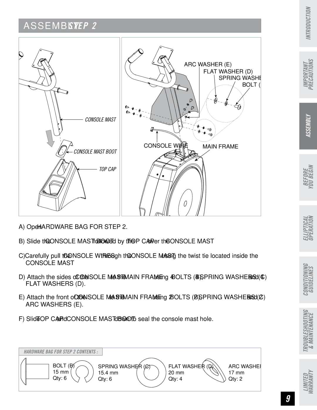 Horizon Fitness EX-76 manual Console Mast 