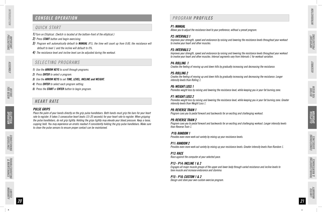 Horizon Fitness EX-76 manual Program Profiles 