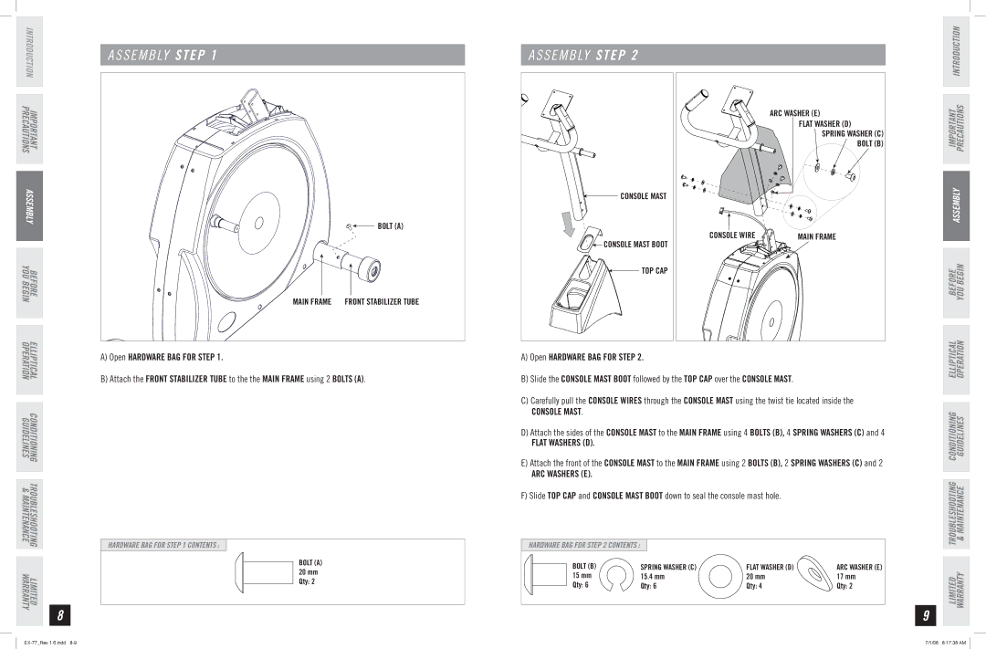 Horizon Fitness EX-77 manual S E M B LY Step 