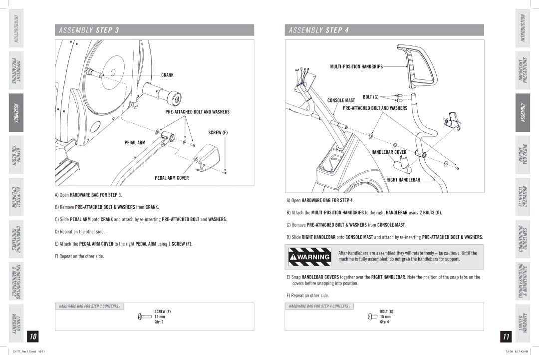 Horizon Fitness EX-77 manual S E M B LY Step 