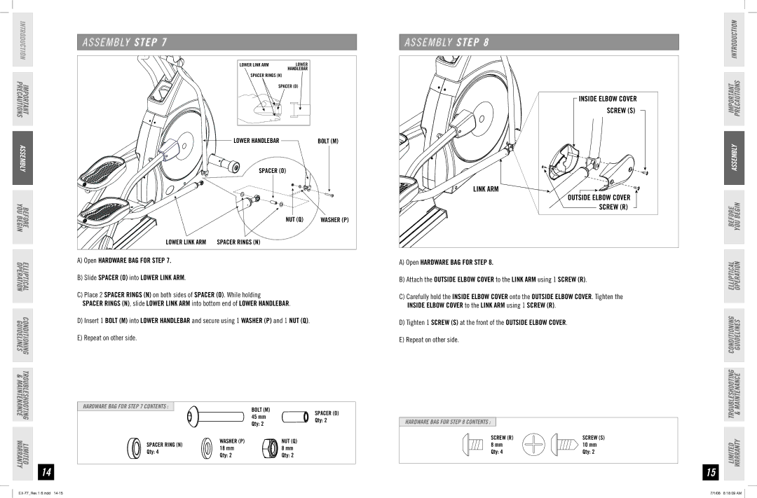 Horizon Fitness EX-77 manual Link ARM 