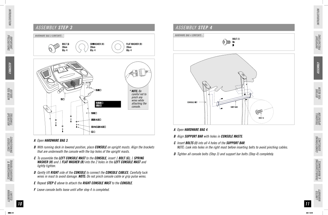 Horizon Fitness GS 1035T manual Tighten all console bolts and support bar bolts completely 