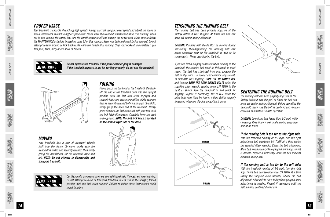 Horizon Fitness GS 1035T manual Proper Usage, Folding, Moving 