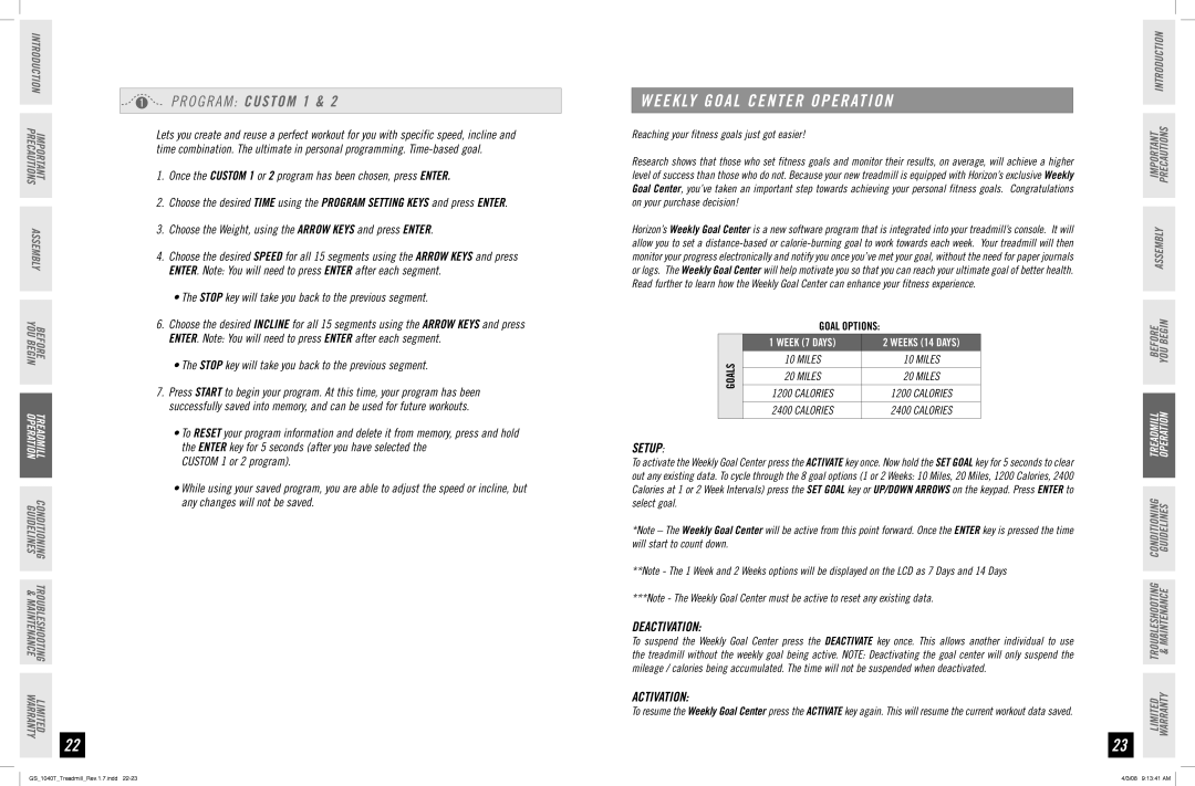 Horizon Fitness GS 1040T manual Setup, Deactivation, Activation, Reaching your fitness goals just got easier 