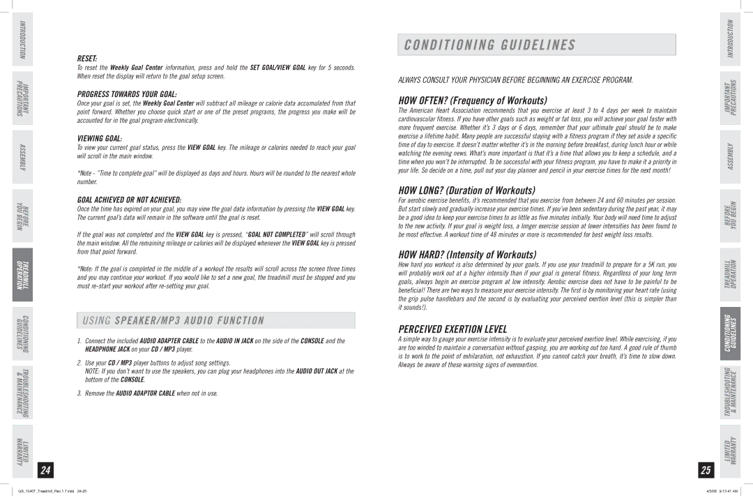 Horizon Fitness GS 1040T manual Conditioning Guidelines, Perceived Exertion Level 