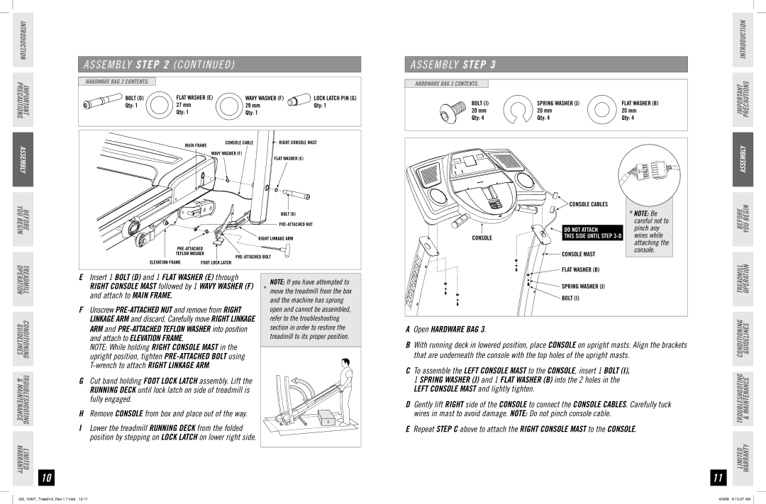 Horizon Fitness GS 1040T manual Pinch any, Wires while, Console, Remove console from box and place out of the way 