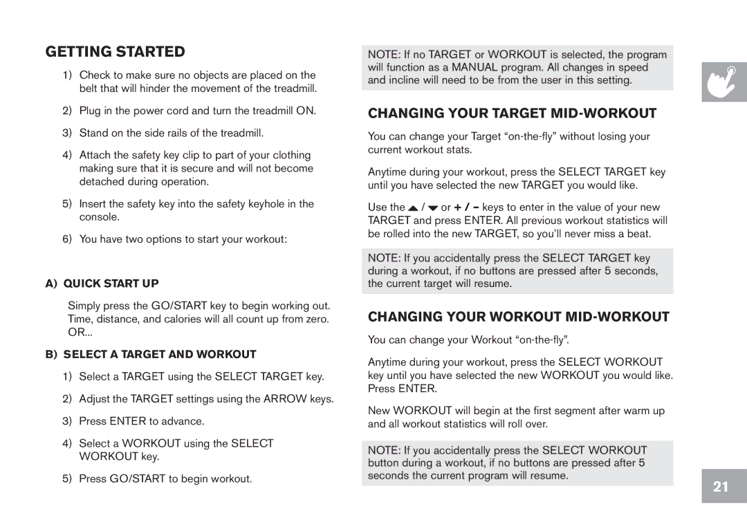 Horizon Fitness CT7.1, GS950T, T102, T103 owner manual Getting Started, Quick start up 