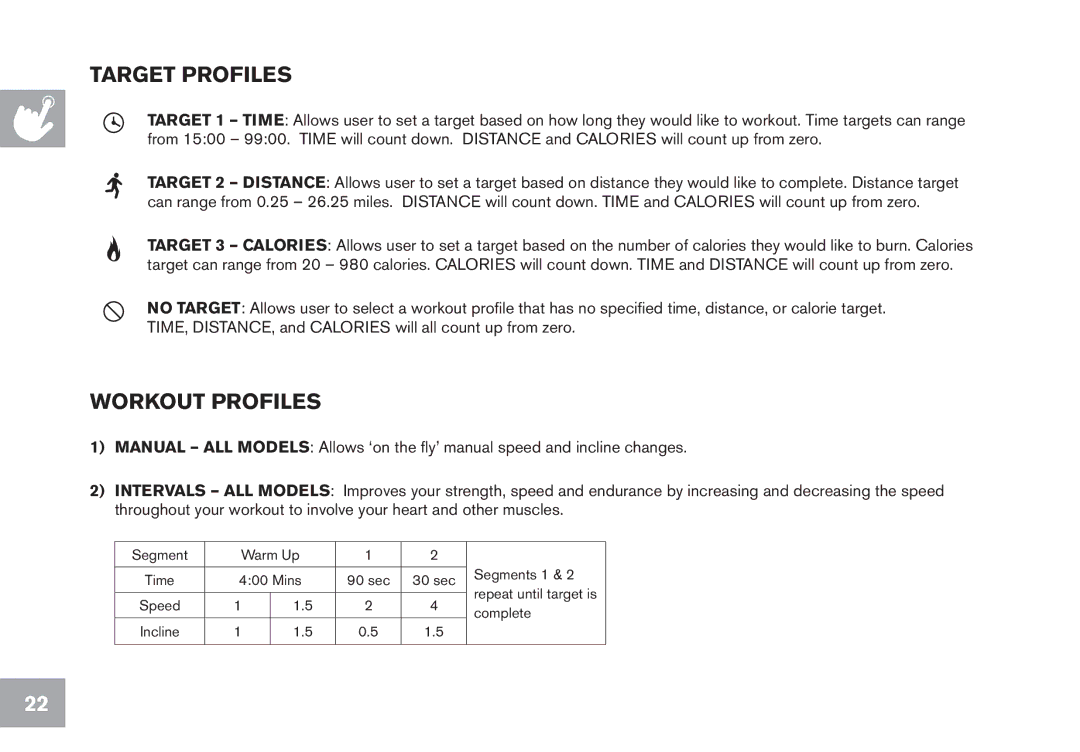 Horizon Fitness T102, GS950T, CT7.1, T103 owner manual Target Profiles, Workout Profiles 