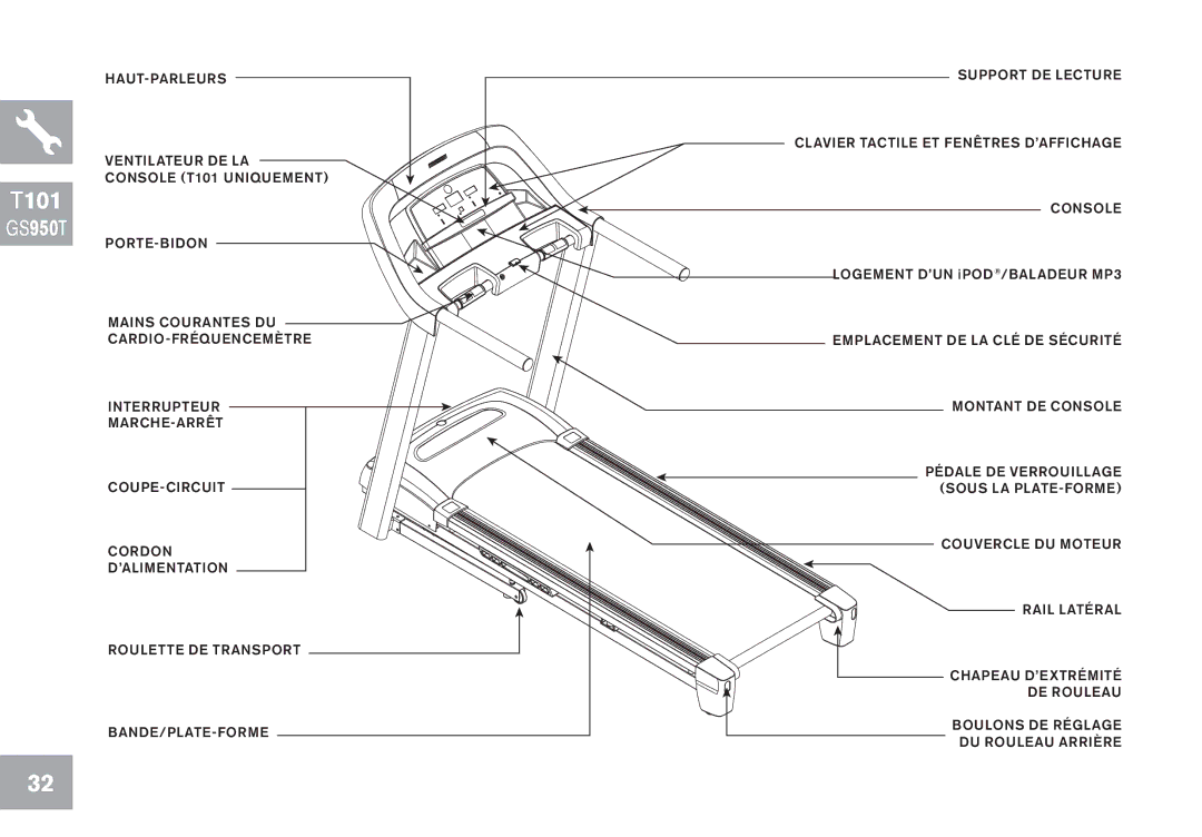 Horizon Fitness GS950T, CT7.1, T102, T103 owner manual Logement D’UN iPOD/BALADEUR MP3 