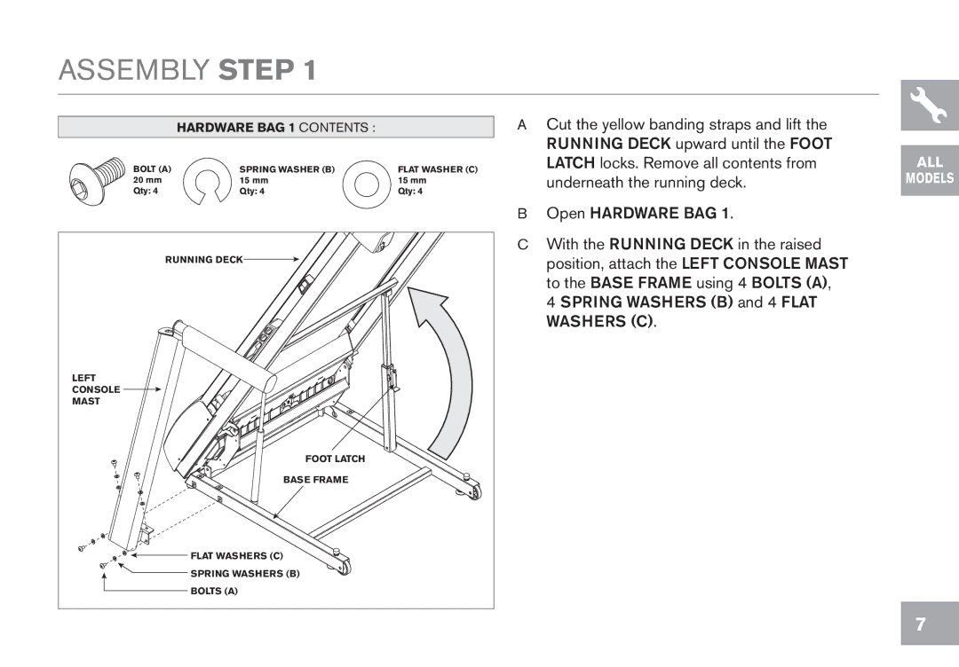 Horizon Fitness T103, GS950T, CT7.1, T102 owner manual Assembly Step, Hardware BAG 1 Contents 