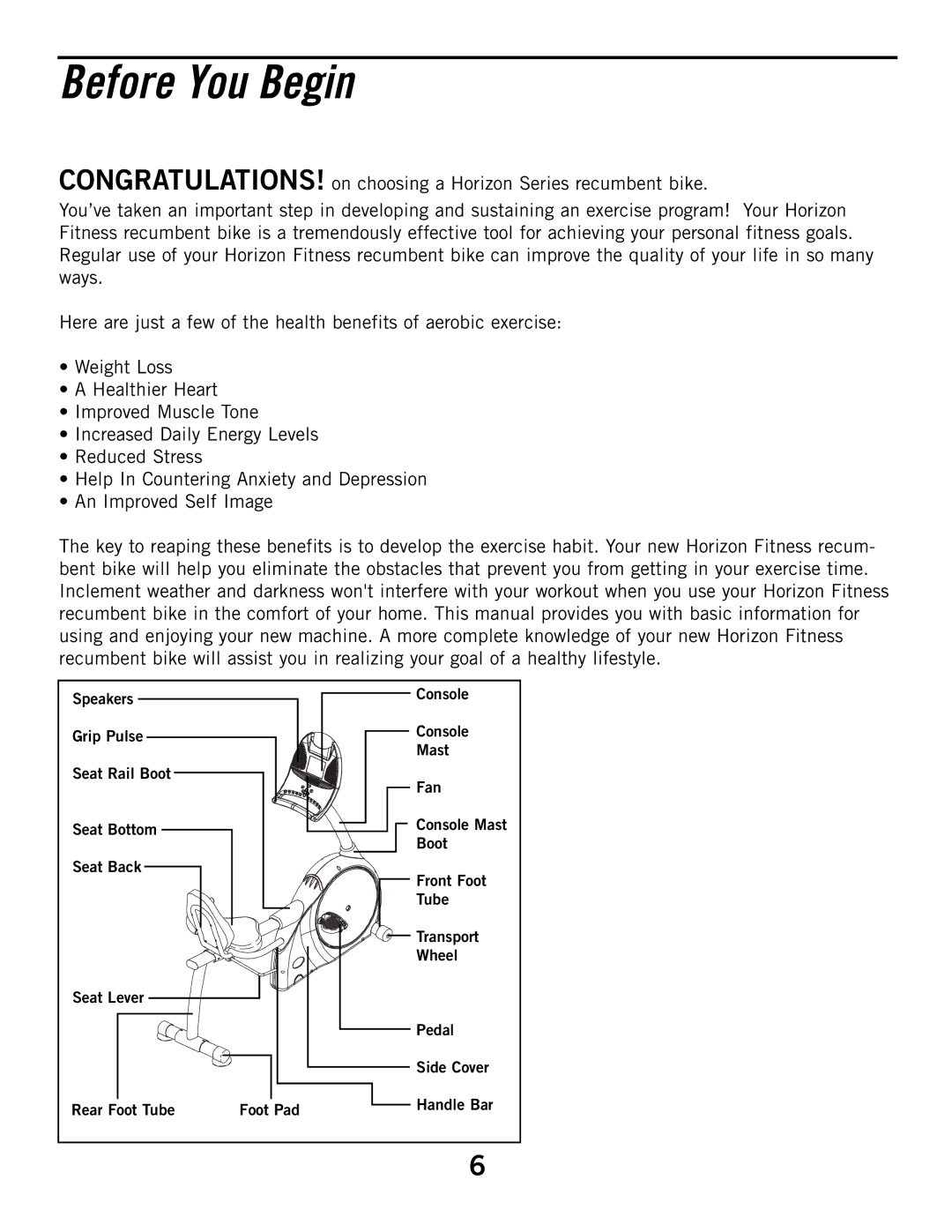 Horizon Fitness HZ, R52HR manual Before You Begin 