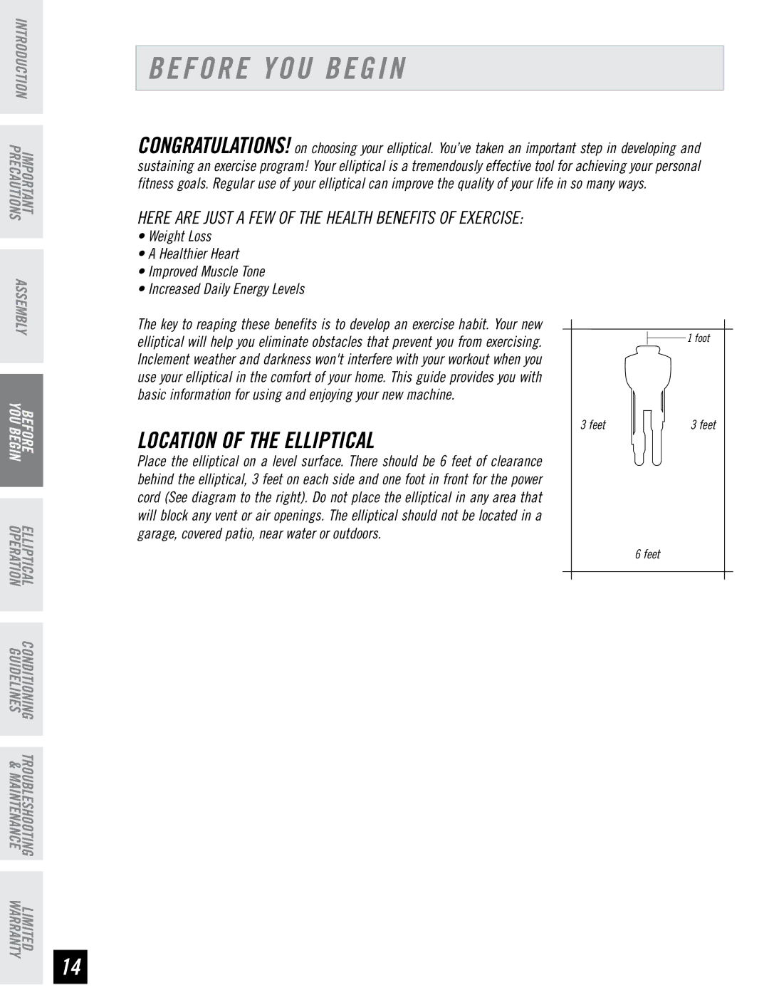 Horizon Fitness LS 625E manual Before YOU Begin, Location of the Elliptical 