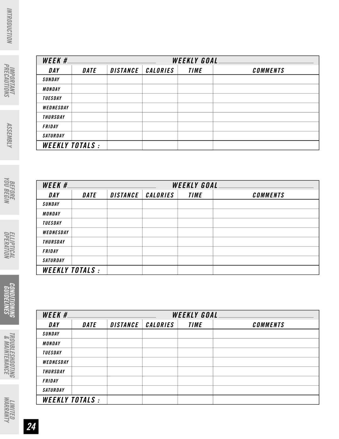 Horizon Fitness LS 625E manual Weekly Totals 