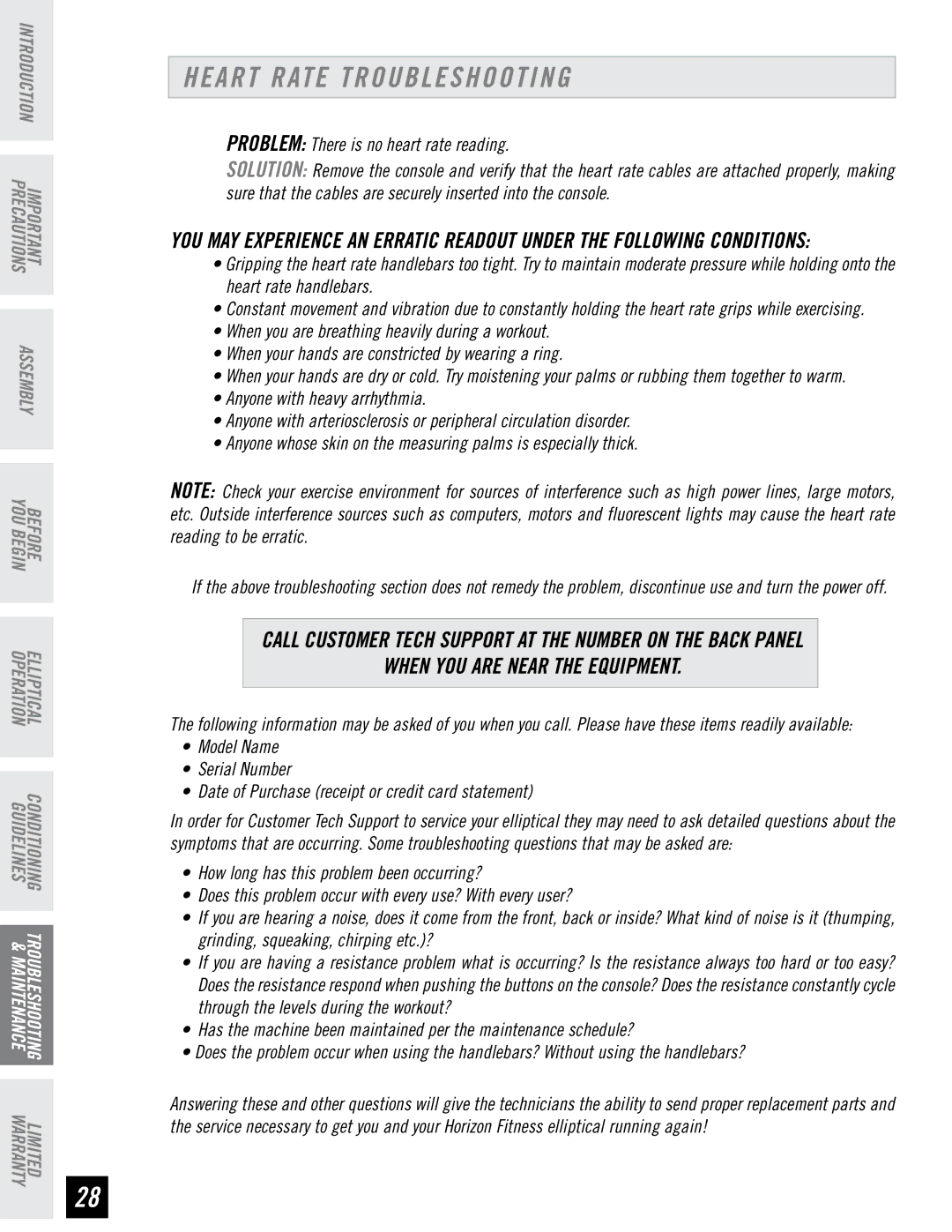 Horizon Fitness LS 625E manual Heart Rate Troubleshooting, When YOU are Near the Equipment 