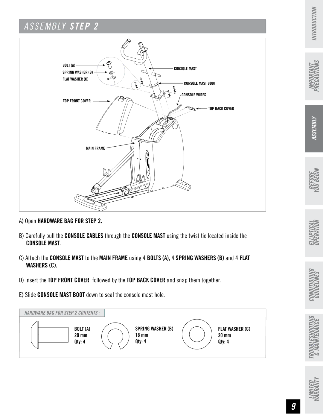 Horizon Fitness LS 625E manual Console Mast 