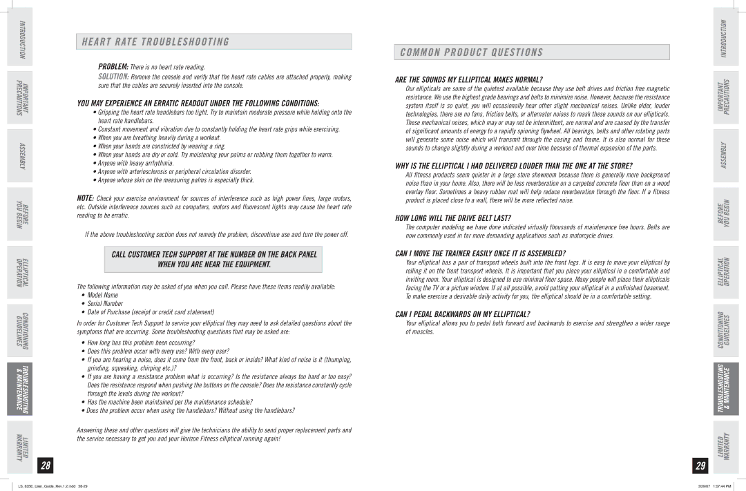 Horizon Fitness LS 635E manual Heart Rate Troubleshooting, Common Product Questions 