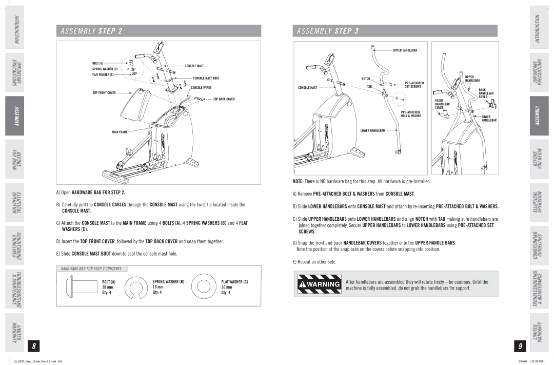 Horizon Fitness LS 635E manual S E M B LY Step 