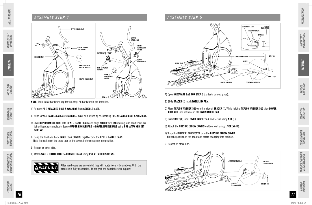 Horizon Fitness LS 645E manual S E M B LY Step 