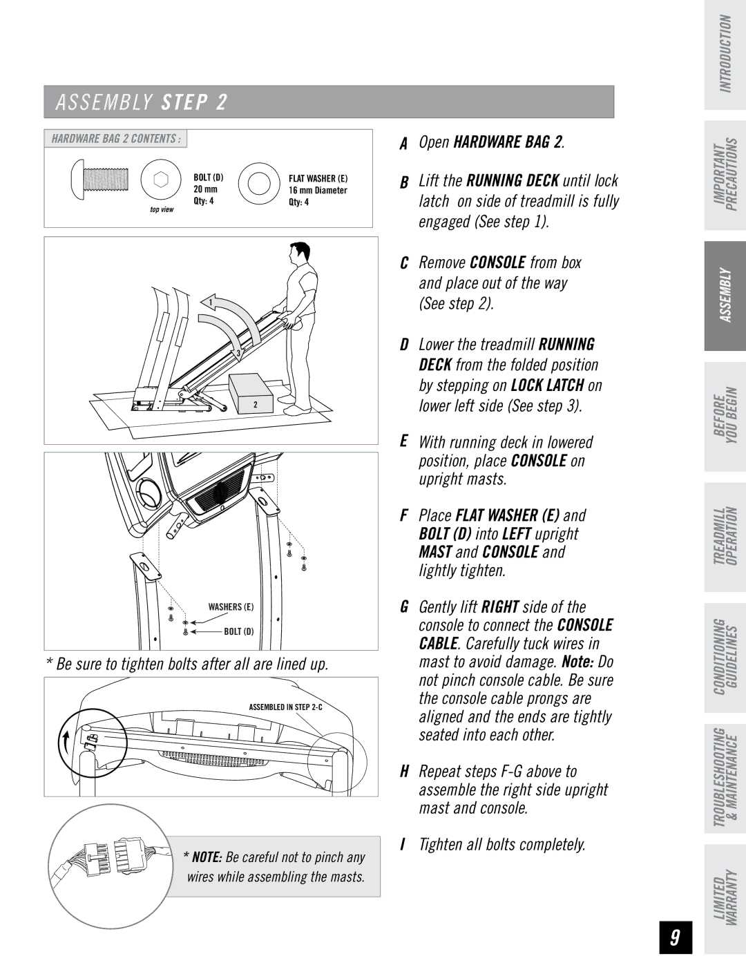 Horizon Fitness LS 925T manual Tighten all bolts completely, Remove console from box and place out of the way See step 