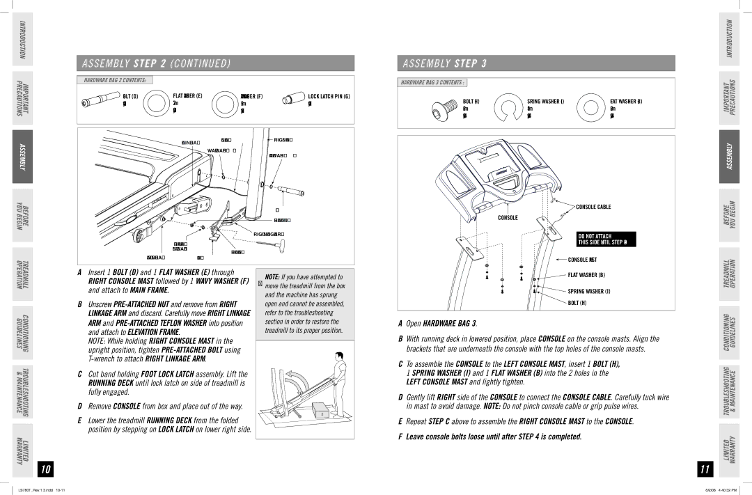 Horizon Fitness LS780T manual S E M B Ly C O N T I N U E D, Remove console from box and place out of the way 