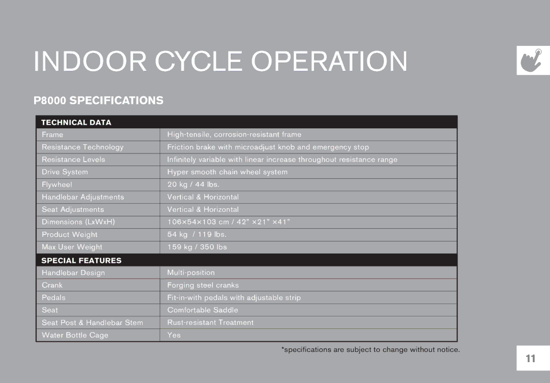 Horizon Fitness P8000 owner manual Indoor Cycle Operation 