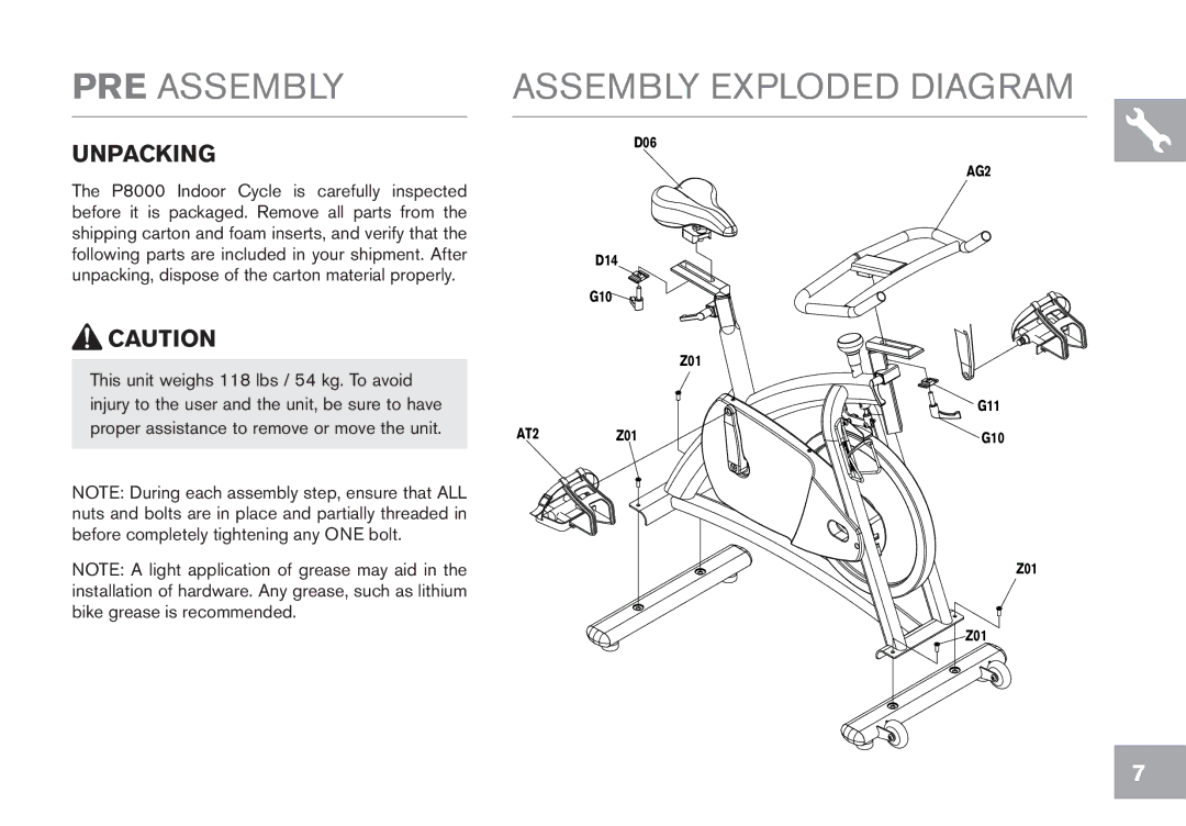 Horizon Fitness P8000 owner manual PRE Assembly, Unpacking 