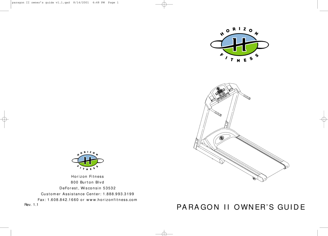 Horizon Fitness PARAGON II manual Paragon II OWNER’S Guide 