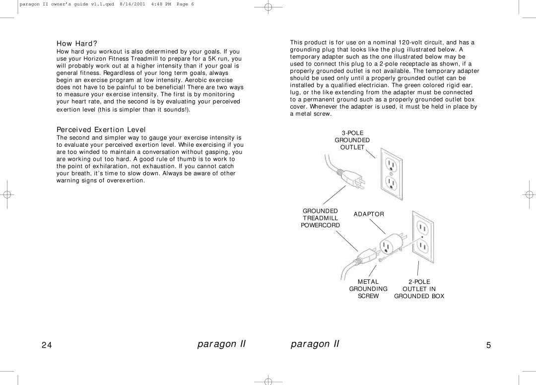 Horizon Fitness PARAGON II manual How Hard?, Perceived Exertion Level 