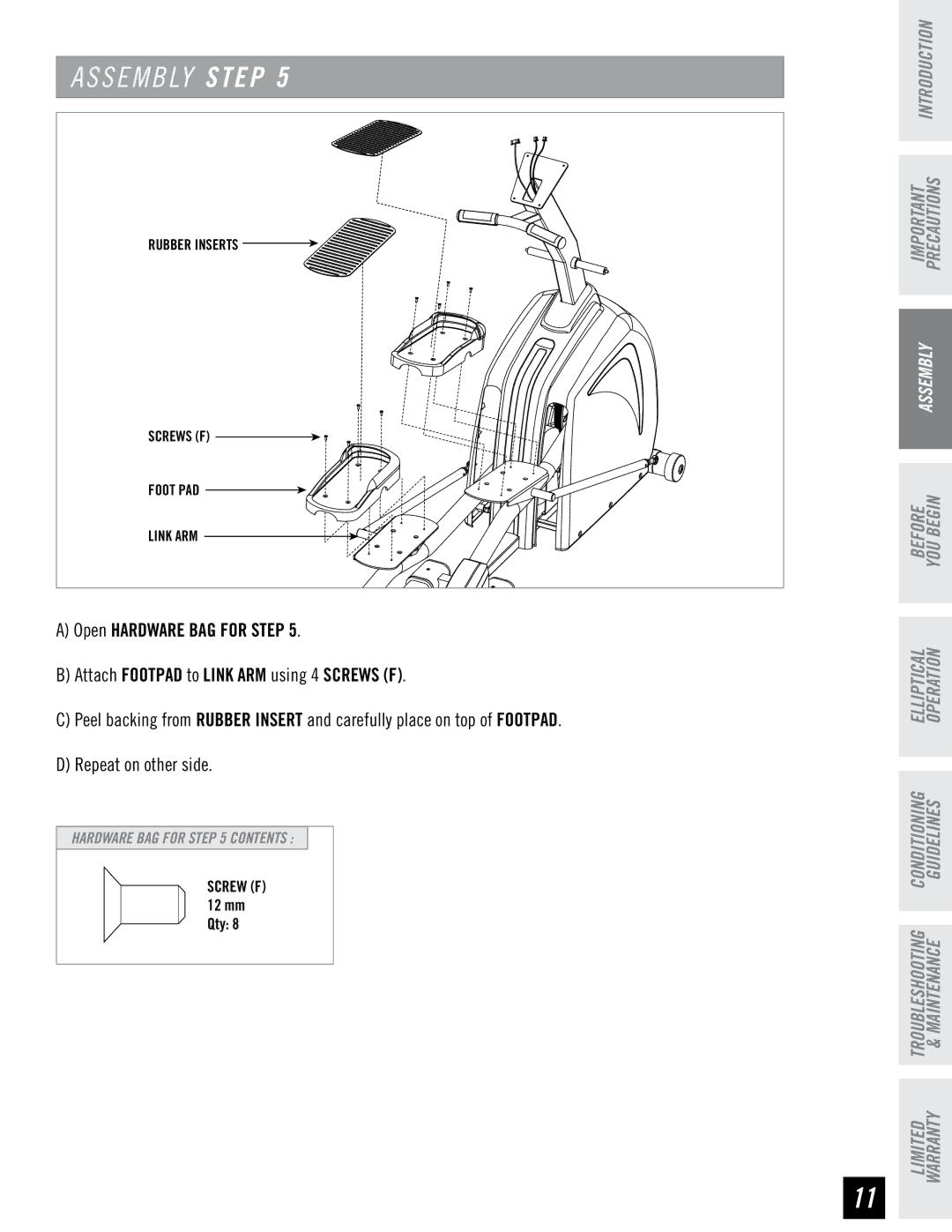 Horizon Fitness PSE7 manual Rubber Inserts 