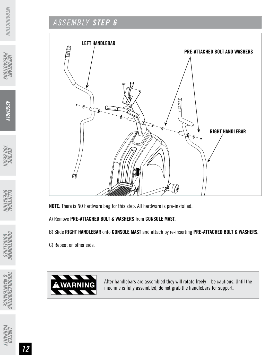 Horizon Fitness PSE7 manual Left Handlebar 