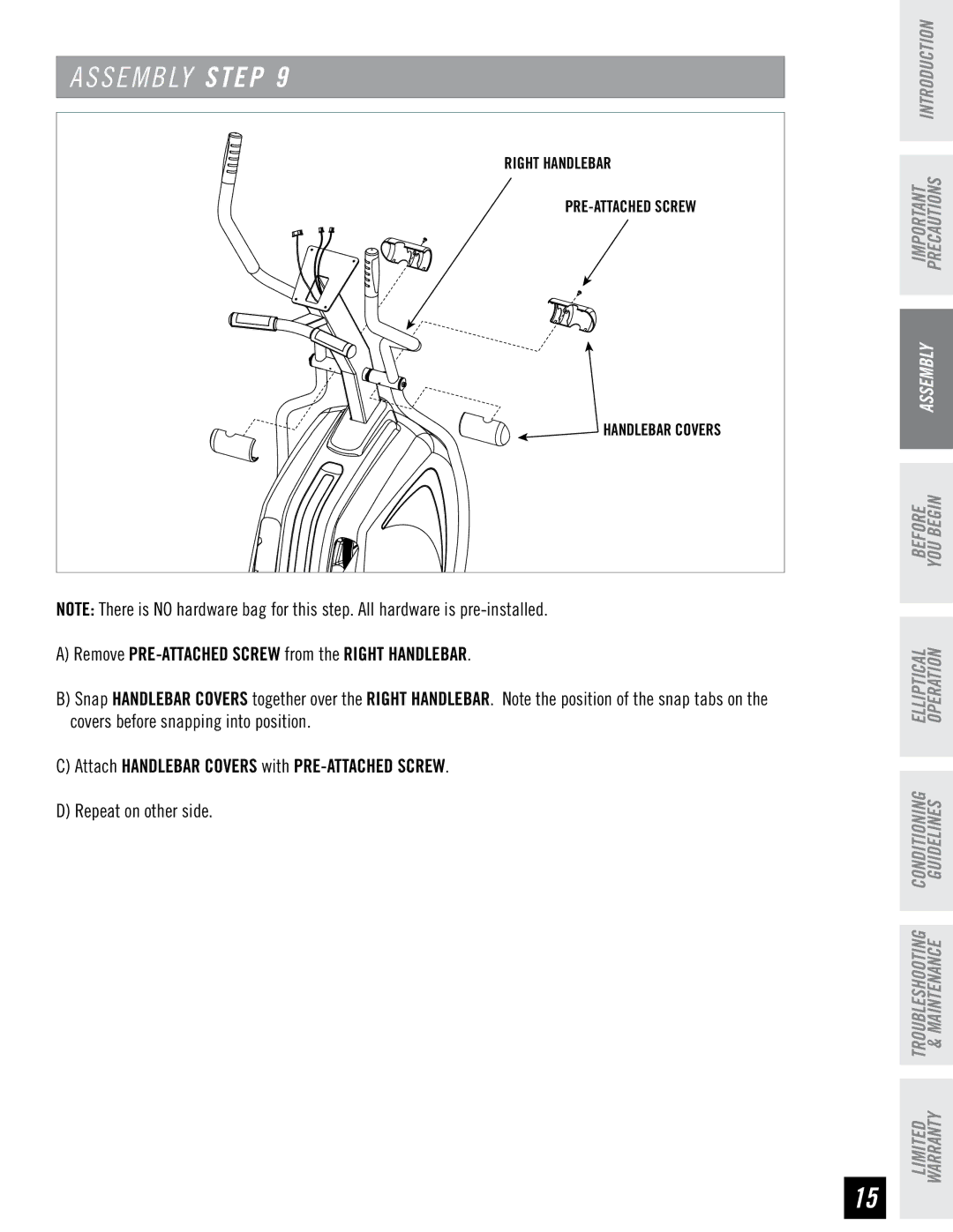 Horizon Fitness PSE7 manual Right Handlebar 