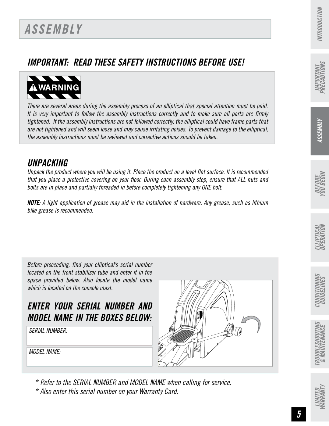 Horizon Fitness PSE7 manual S E M B Ly, Important Read These Safety Instructions Before USE 