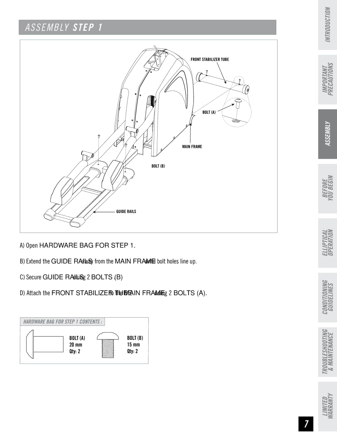 Horizon Fitness PSE7 manual S E M B LY Step 