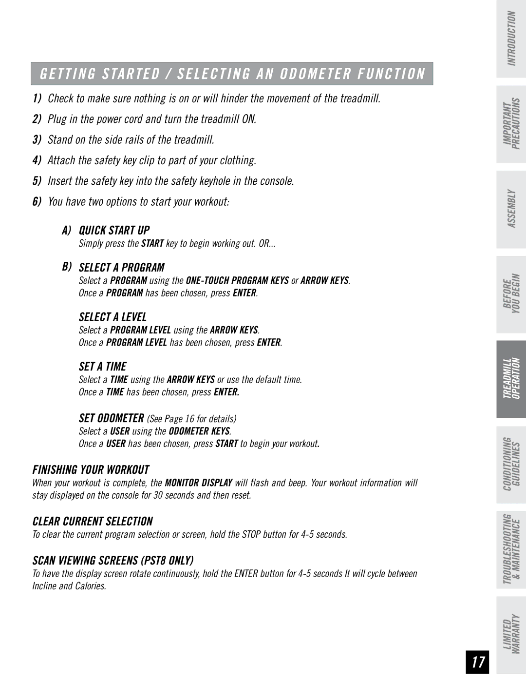 Horizon Fitness PST8, PST6 manual Select a Level, SET a Time, Clear Current Selection 