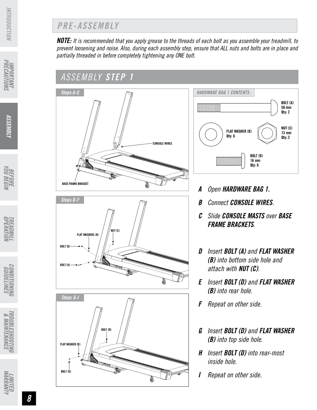 Horizon Fitness PST6, PST8 manual Frame Brackets 