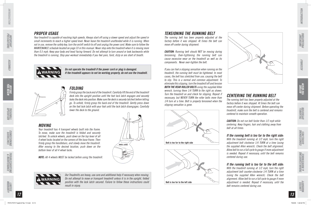 Horizon Fitness PST8, PST6 manual Folding, Moving 